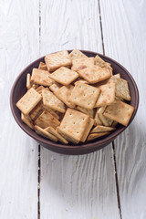 Homemade crackers in bowl