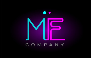 neon lights alphabet me m e letter logo icon combination design