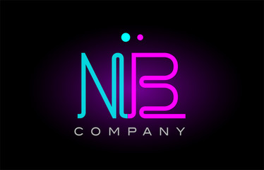 neon lights alphabet nb n b letter logo icon combination design