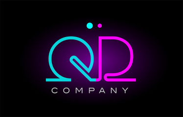 neon lights alphabet qd q d letter logo icon combination design