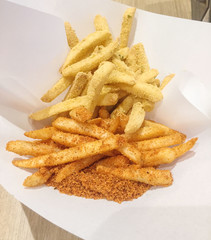 French fries on white background