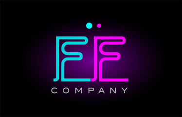 neon lights alphabet ff f f letter logo icon combination design