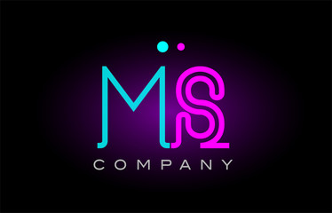 neon lights alphabet ms m s letter logo icon combination design