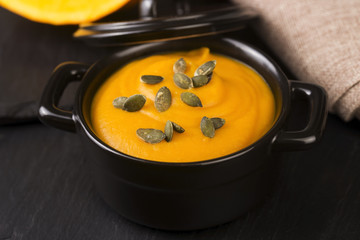 Pumpkin and carrot soup with seeds