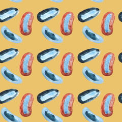 Blue and red seamless patterns. Hand drawn watercolor lines.