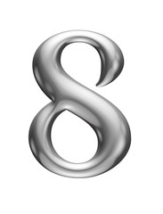 metallic alphabet, number 8 , 3d rendering