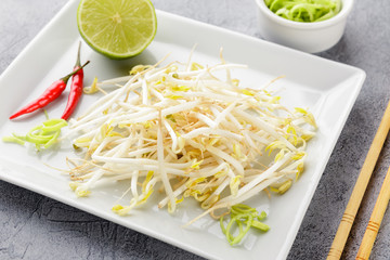 Bean sprouts in white plate.