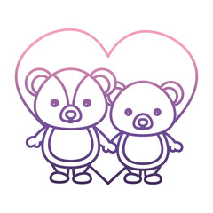 heart with cute couple of bears icon over white background vector illustration