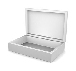 Realistic white open box isolated on white background. 3d illustration