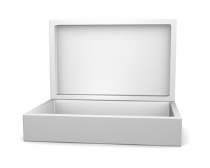 Realistic white open box isolated on white background. 3d illustration