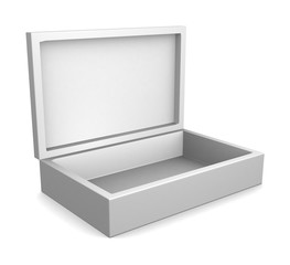 Realistic white open box isolated on white background. 3d illustration