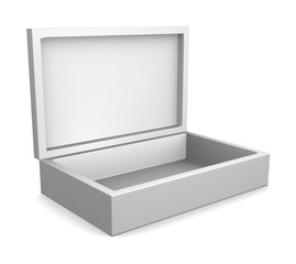 Realistic white open box isolated on white background. 3d illustration