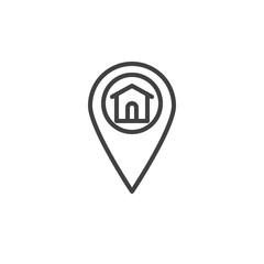 Home location marker line icon, outline vector sign, linear style pictogram isolated on white. Map direction house symbol, logo illustration. Editable stroke