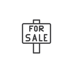 For sale signboard line icon, outline vector sign, linear style pictogram isolated on white. Real estate selling symbol, logo illustration. Editable stroke