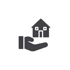 Hand hold home icon vector, filled flat sign, solid pictogram isolated on white. House insurance or selling real estate symbol, logo illustration.