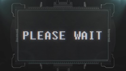 retro videogame please wait text on futuristic tv glitch interference screen animation seamless loop ... New quality universal vintage techno motion dynamic background colorful joyful cool video - Powered by Adobe