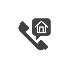 Home phone call icon vector, filled flat sign, solid pictogram isolated on white. Handset rental house reserve symbol, logo illustration.