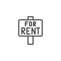 House for rent sign board line icon, outline vector sign, linear style pictogram isolated on white. Symbol, logo illustration. Editable stroke