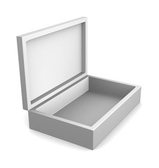 Realistic white open box isolated on white background. 3d illustration