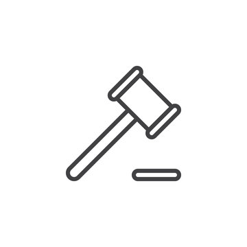 Auction mallet line icon, outline vector sign, linear style pictogram isolated on white. Judge gavel symbol, logo illustration. Editable stroke
