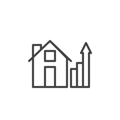 House and real estate business graph line icon, outline vector sign, linear style pictogram isolated on white. Home with growth chart symbol, logo illustration. Editable stroke