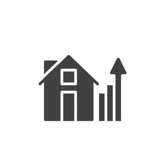 House and real estate business graph icon vector, filled flat sign, solid pictogram isolated on white. Home with growth chart symbol, logo illustration.