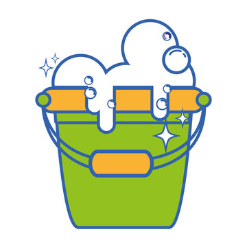 laundry pail with detergent bubbles to clean