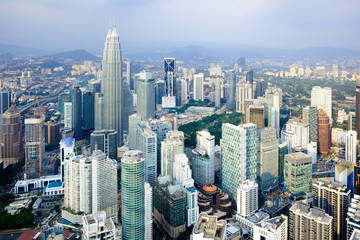 Kuala lumpur city skyline in evening, Kuala lumpur is capital city of malaysia, Business district...