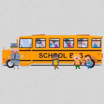 School bus waiting for students. Isolate. Easy background remove. Easy combine! For custom illustration contact me.