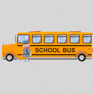 Driver in front of school bus. Isolate. Easy background remove. Easy combine! For custom illustration contact me.