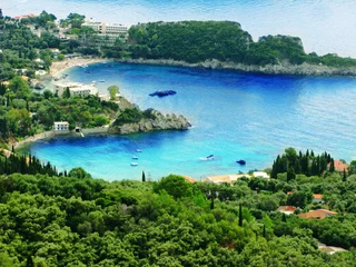 Foto op Canvas paleokastritsa blue lagoons coast landscape ionian sea on Corfu island © Anastasia Tsarskaya