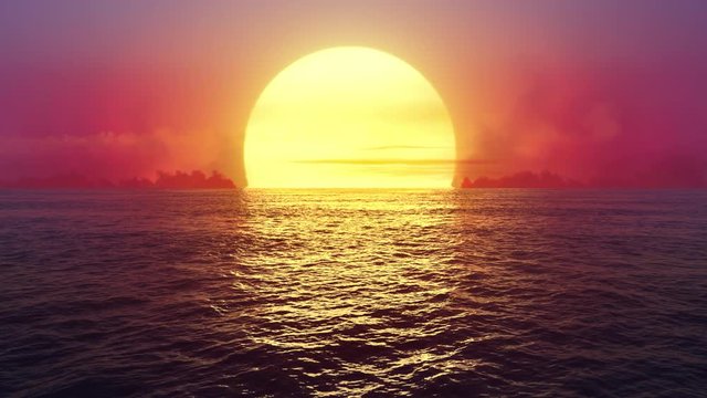 Fantasy sunset over seamlessly looped ocean. 