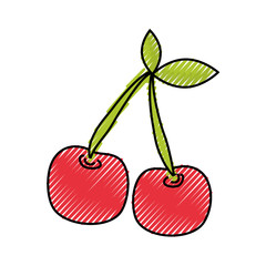 flat line colored cherries doodle  over white background  vector illustration