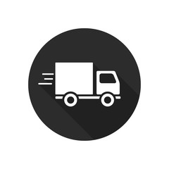 Delivery truck icon isolated on round background. Vector simple illustration