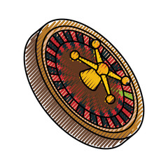 flat line colored  casino roulette doodle over white background vector illustration