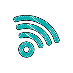 flat line colored wifi sign doodle   over white background  vector illustration