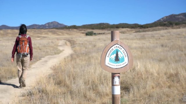 Woman hiking in PCT Trail, Warner Springs, California, United States