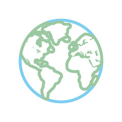 flat line colored global planet over white background  vector illustration