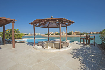 Swimming pool at at luxury tropical holiday villa resort