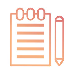 flat line colored notebook  with pencil over white background  vector illustration