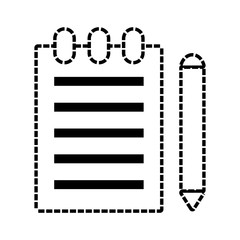 flat line uncolored notebook  with pencil over white background vector illustration