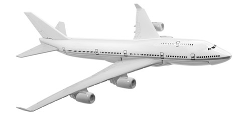 avion de ligne long-courrier blanc, maquette sur fond blanc 