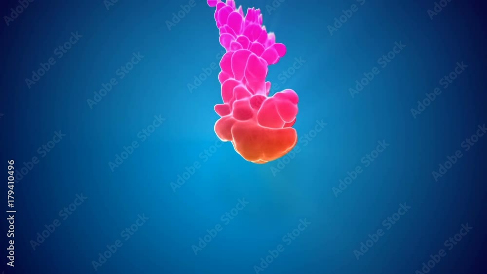 Poster multicolor 3d flow of dense ink inject in water in slow motion on blue background. use as background