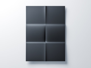 Black folded paper Mockup on gray background,3d rendering