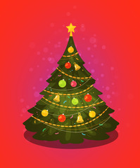 Xmas tree. Christmas decorations. Vector illustration