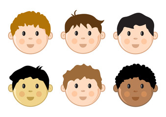 Colored children's faces set. Vector illustration
