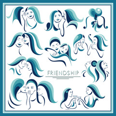 The graphic illustration with women's friendship _set 2