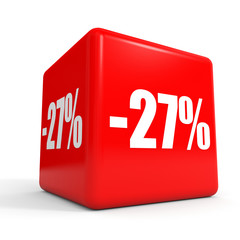 Twenty seven percent off. Discount 27 %. Red cube.