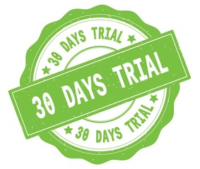 30 DAYS TRIAL text, written on green round badge.