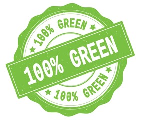 100 PERCENT GREEN text, written on green round badge.